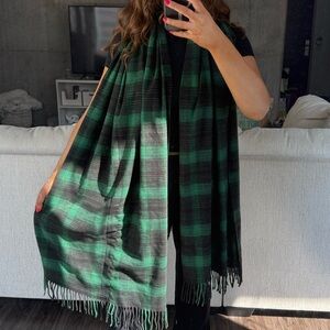 Green and Black Plaid Fringe Scarf